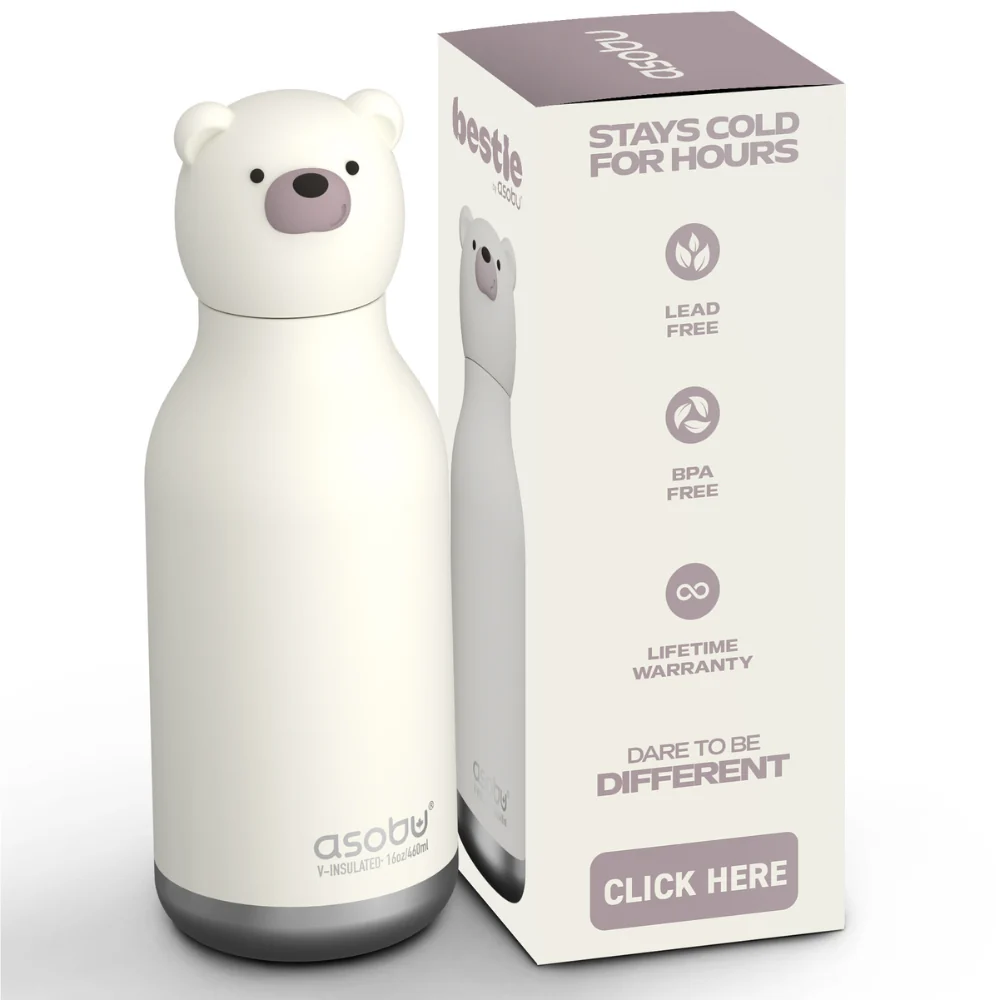 Asobu Термобутилка със сламка Beast - Полярна мечка 460 ml