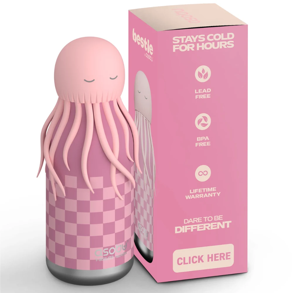 Asobu Термобутилка със сламка Bestie - Medusa Pink 460 ml
