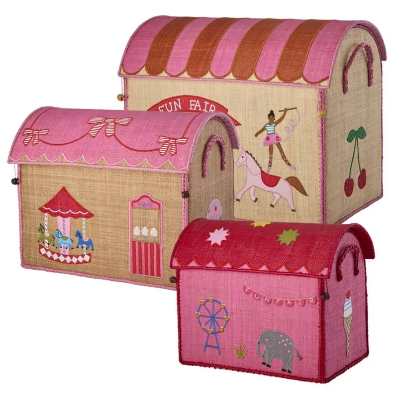 RICE Raffia Storage Houses - Fun Fair Theme - 3 pcs. - Pink