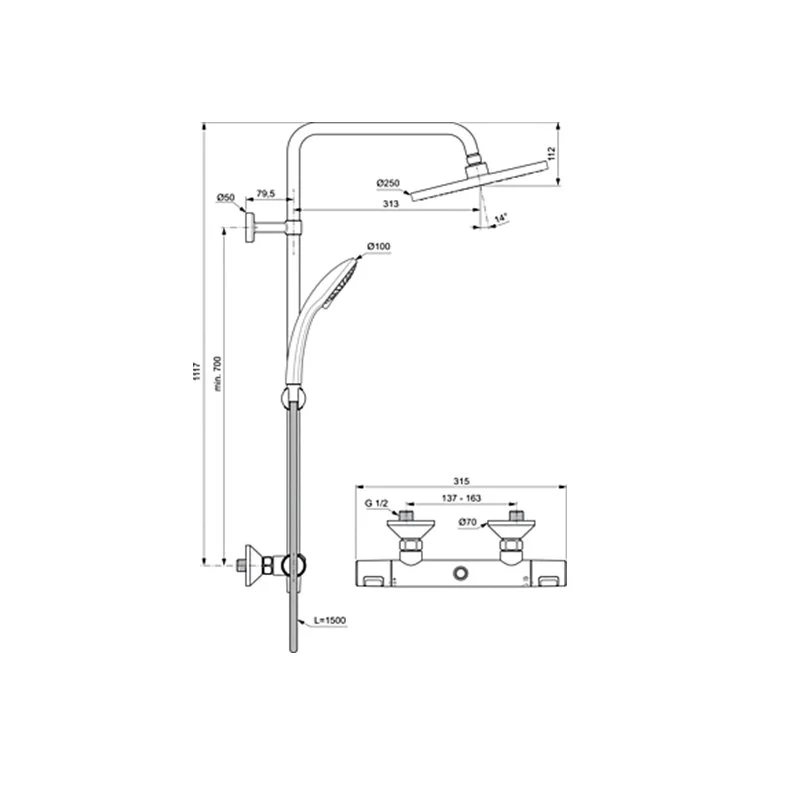Термостатна душ колона Ceratherm T25 - Ideal Standard