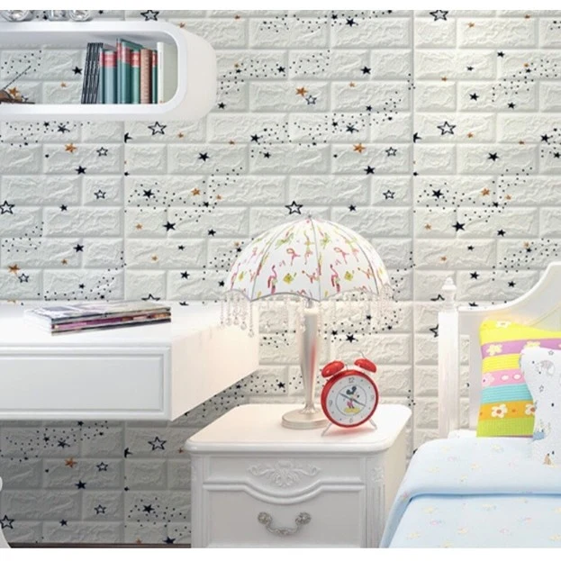 Комплект от 10 стикера за стена, самозалепващи, 70 X 77 см, покрита площ 5,3 м2, PVC, шарка на дъга и звезди, бели