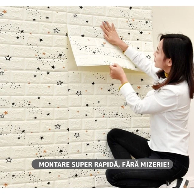 Комплект от 10 стикера за стена, самозалепващи, 70 X 77 см, покрита площ 5,3 м2, PVC, шарка на дъга и звезди, бели