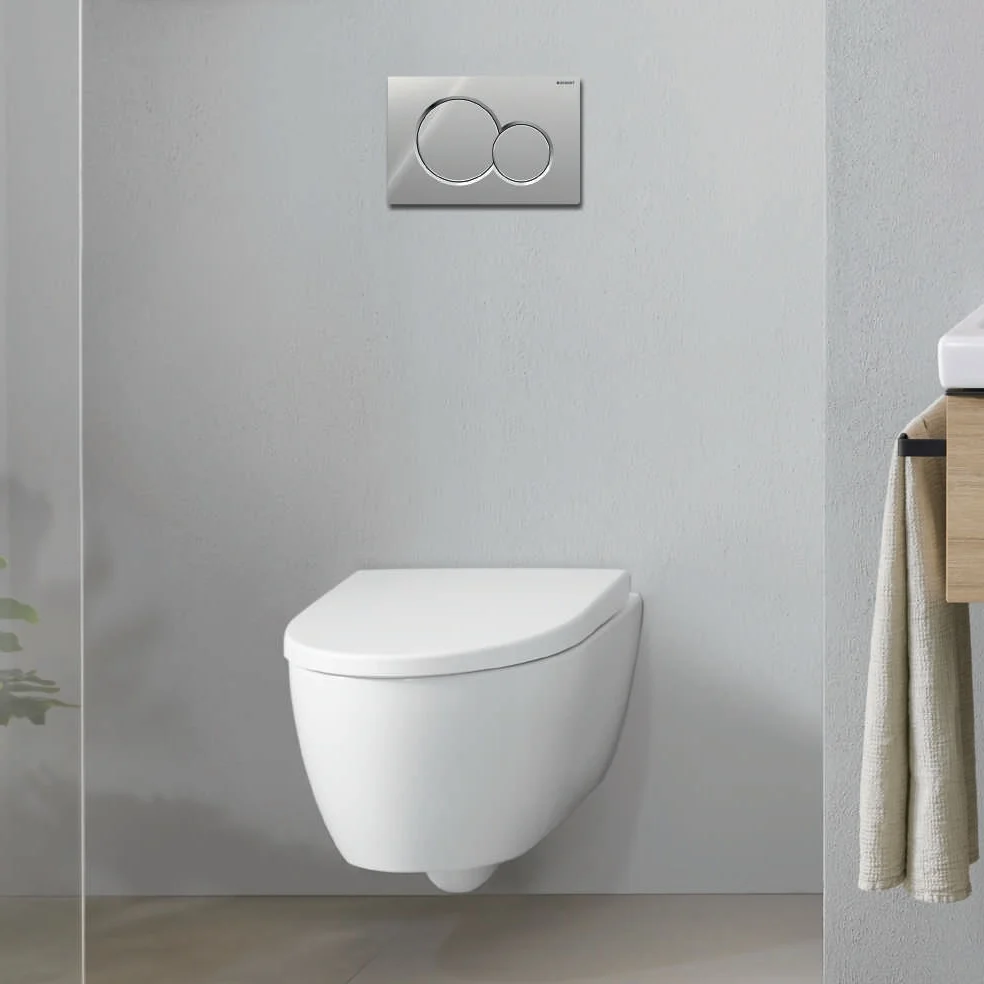 GEBERIT Sigma01 Chrome с тоалетна Geberit Icon Rimfree