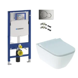 GEBERIT Sigma01 Chrome с тоалетна Geberit Smyle Rimfree
