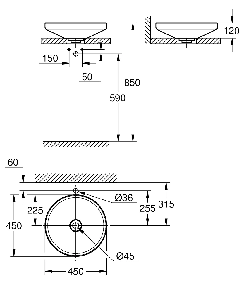 Мивка за плот Grohe Airio Ф45 см.