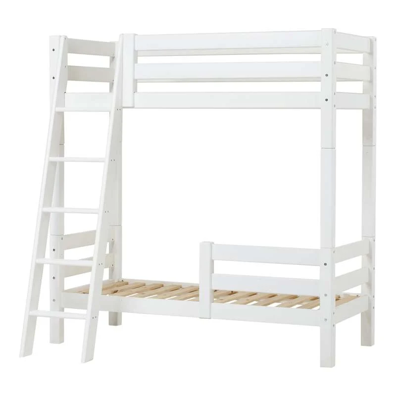 Hoppekids ECO Upmarket - High Bunk Bed - 70x160 cm. - Two Bed Rails and Slanted Ladder - White