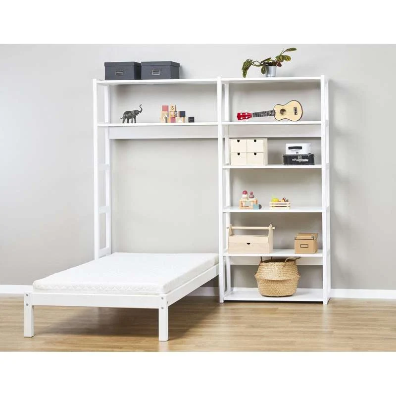 Hoppekids STOREY - Reol - 2 Sektioner m. 8 Hylder og Seng - Flere Størrelser - Hvid