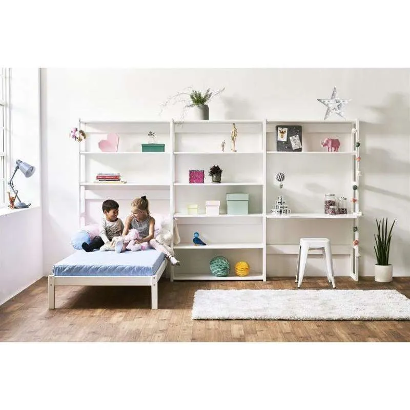 Hoppekids STOREY - Reol - 2 Sektioner m. 8 Hylder og Seng - Flere Størrelser - Hvid