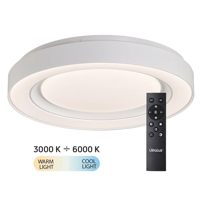 LED димираща ССТ плафониера с дистанционно управление бял, max.72W, 3000K-6000К, 220-240V AC, кръг, IP20