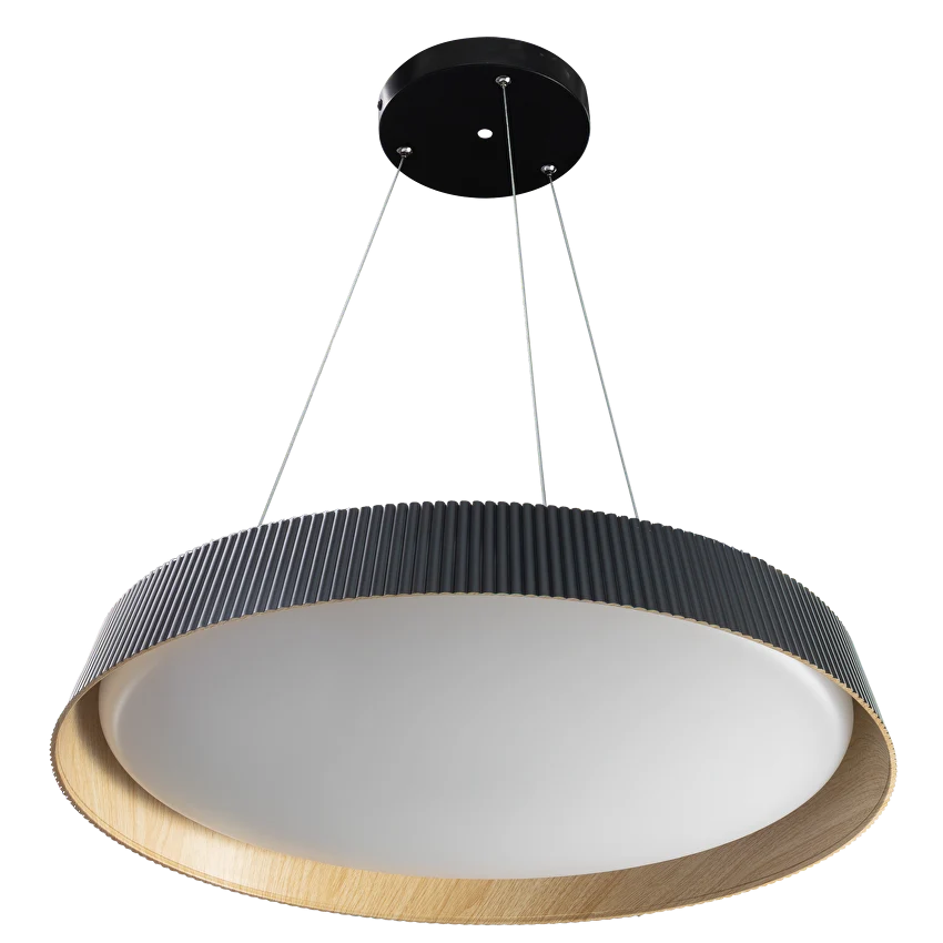 LED димираща ССТ плафониера с дистанционно управление, черен/дърво, max.72W, 3000K-6000К, 220-240V AC, кръг, IP20