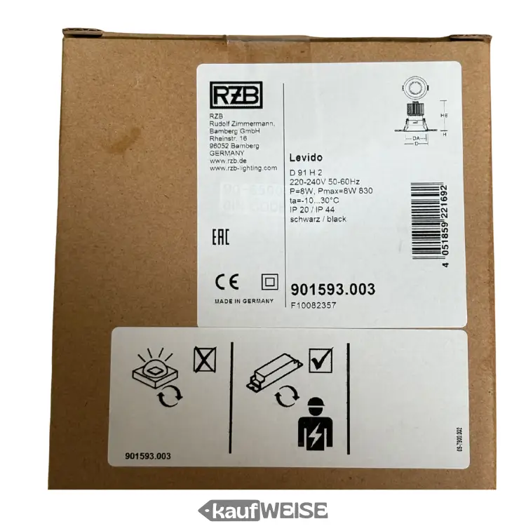 RZB Levido LED прожектор за вграждане (въртящ се) | IP44 & CRI90 | 3000K димиране | черен