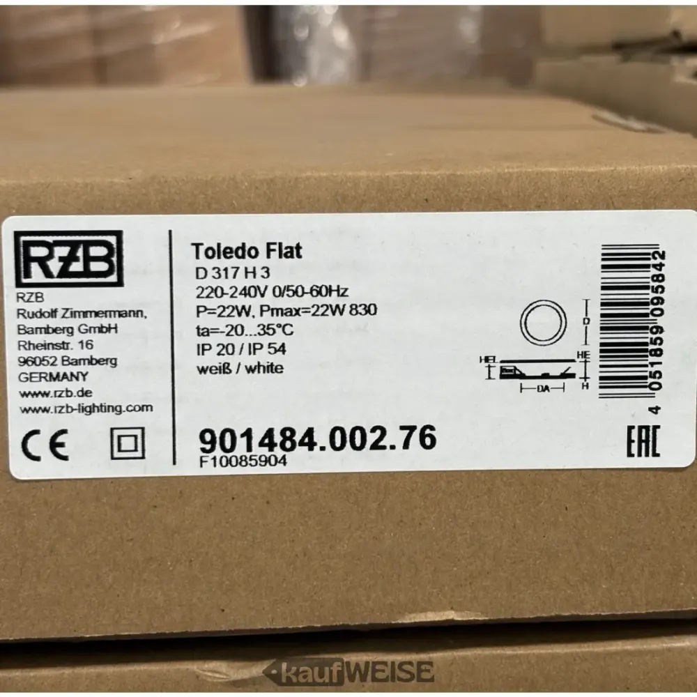 RZB Toledo Плосък кръгъл LED Downlight (Ø 170mm) | Димируем и изключително плосък | 3000K топло бяло