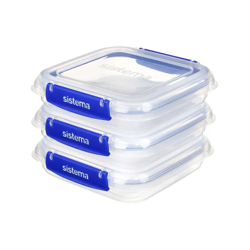 Sistema Food Storage - Clip It Plus - Square - 3-Pack - 520ml - Cobalt