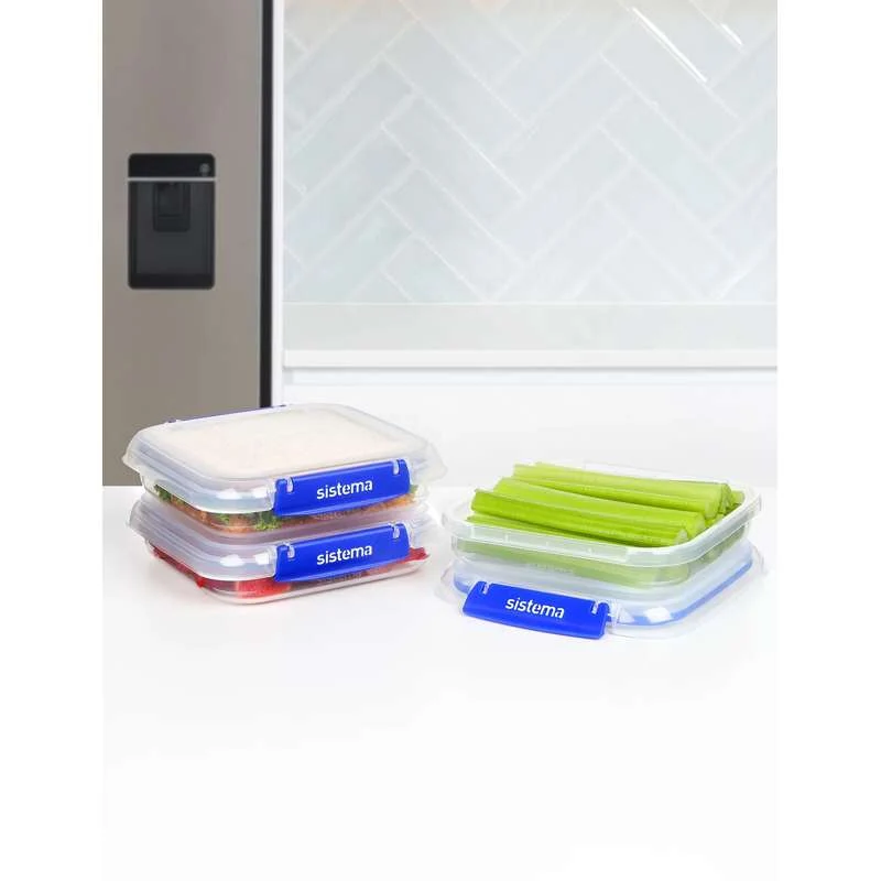 Sistema Food Storage - Clip It Plus - Square - 3-Pack - 520ml - Cobalt
