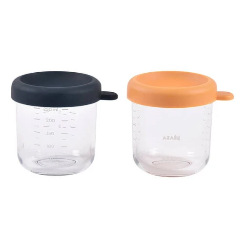 Beaba Комплект стъклени буркани с капачка нощно синьо мед 2 x 250 ml