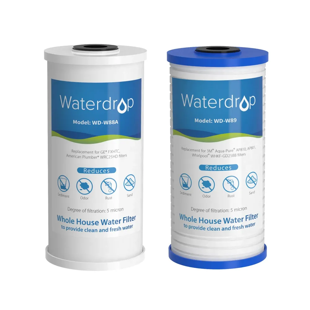 Waterdrop WF10PG 5 микрона 4.5" х 10" Филтър за утайки и филтър с активен въглен, резервен патрон за система за филтриране...