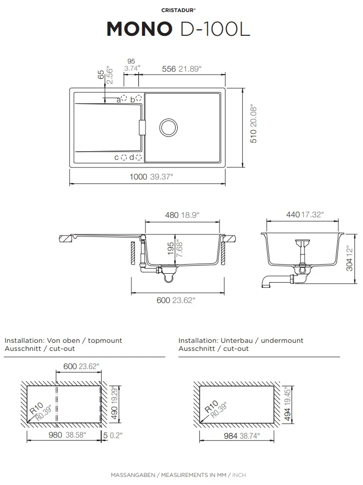 Гранитна мивка Schock Mono D100L - 8 цвята