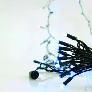ЛАМПИЧКИ 100 LED 5ММ, 230V,ЗЕЛ.КАБЕЛ,90 СИН+ 10 БЯЛА СВЕТЛИНА