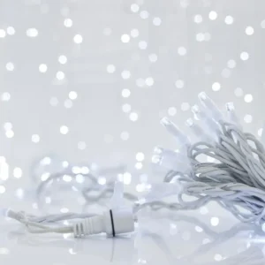 ЛАМПИЧКИ,100 LED,230V,КОНЕКТОР,ЗАХР.КАБЕЛ 150cm,БЯЛ ГУМ.КАБЕЛ,W, IP65