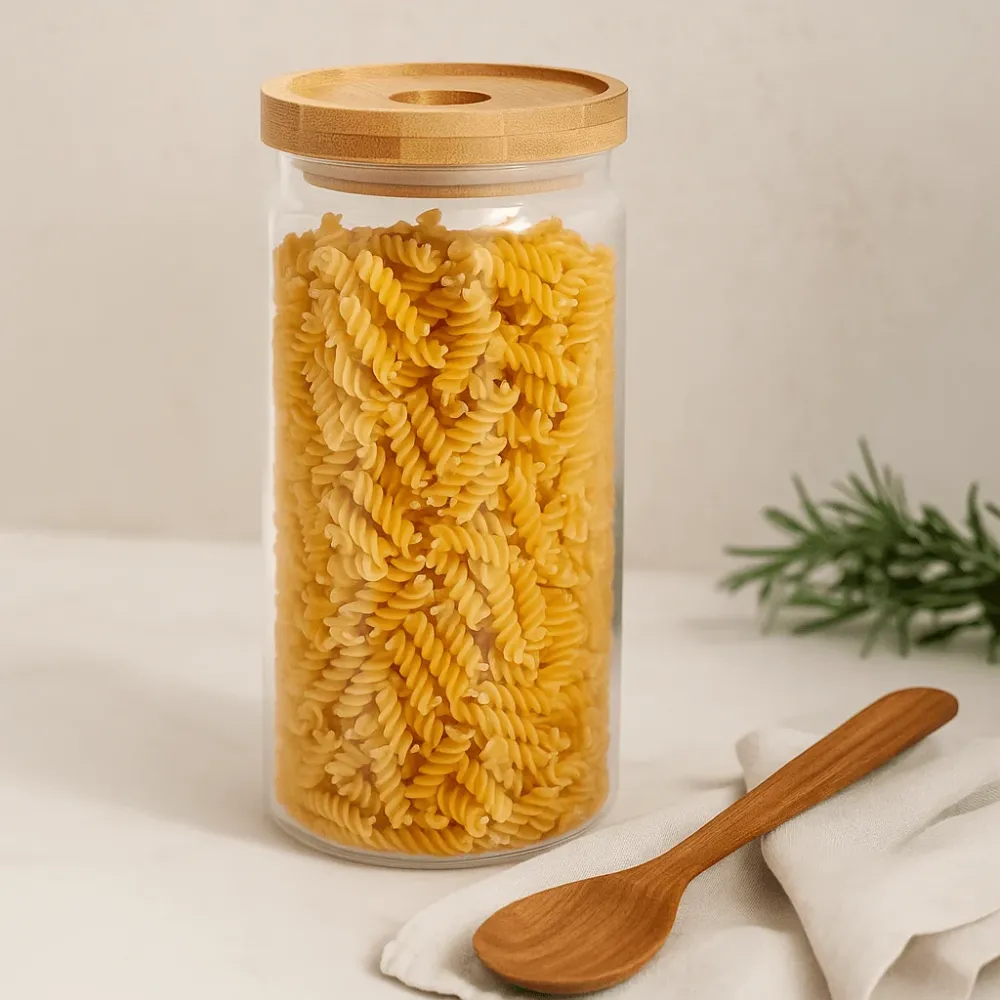 Стъклен буркан за съхранение 1200ml бамбук 20cm