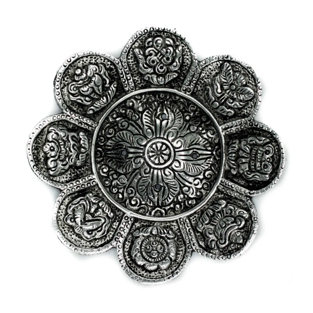 Поставка за тамян Тибетски символи Полирана алуминий 12cm