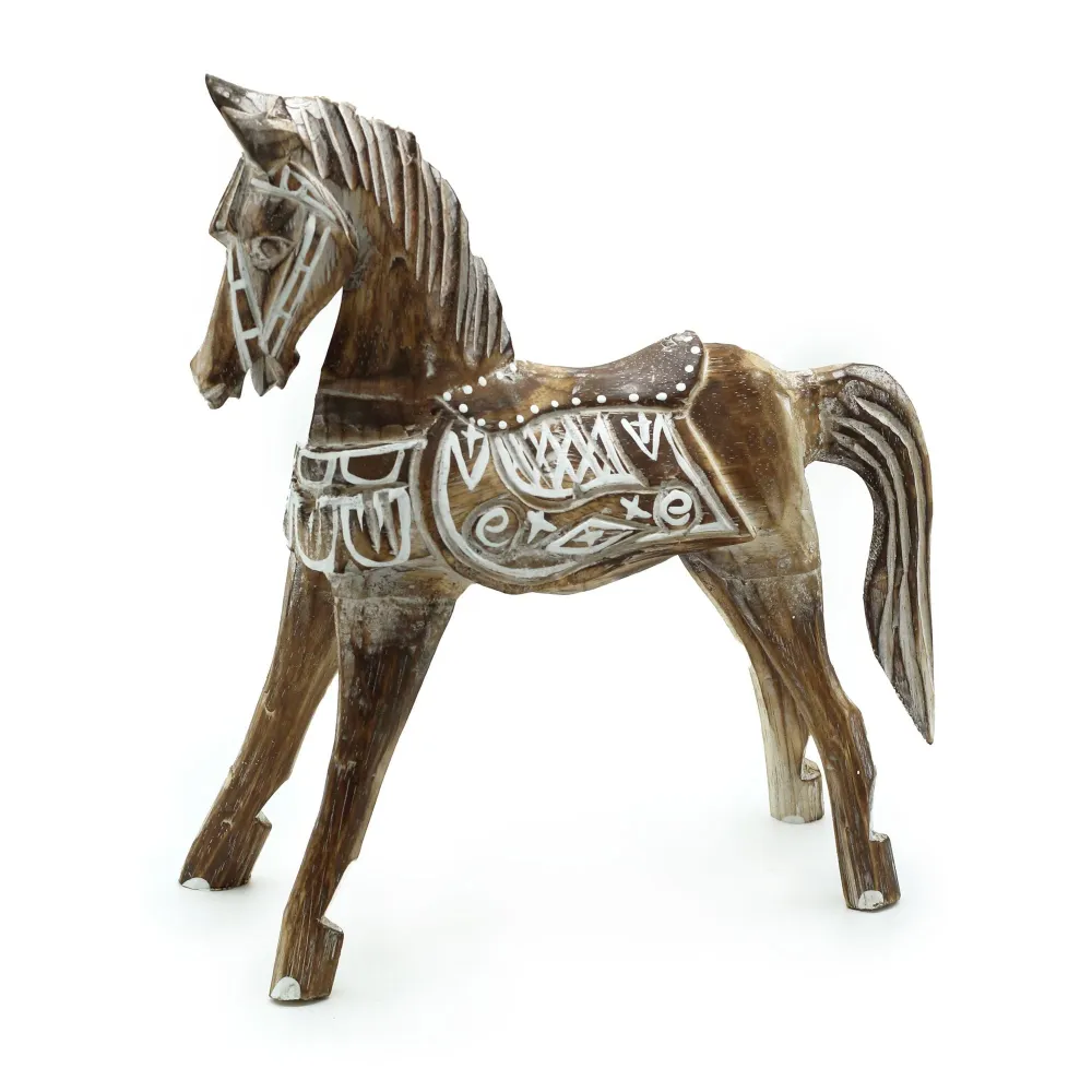 Голяма антична дървена фигура на кон 32 cm