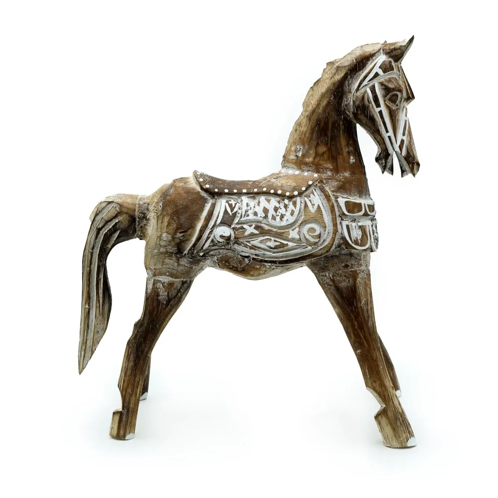Голяма антична дървена фигура на кон 32 cm
