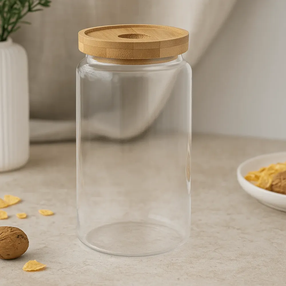Стъклен буркан за съхранение с бамбуков капак, 1500ml
