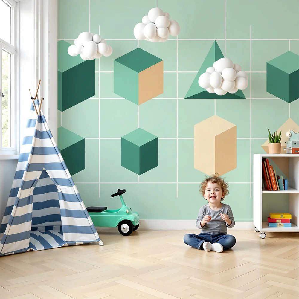 Детска стая тапет | Съвременни геометрични форми върху пастелен фон