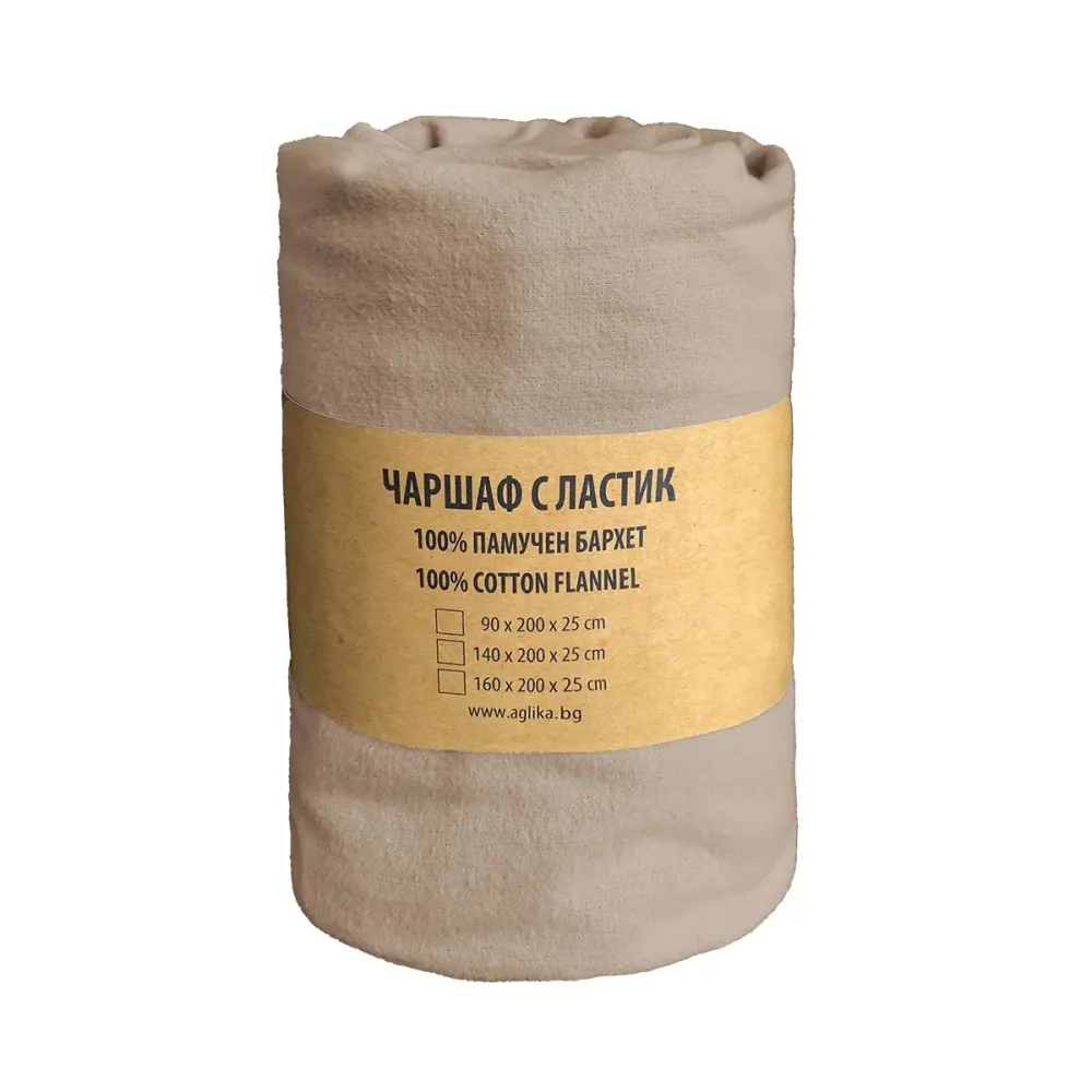 ЧАРШАФ С ЛАСТИК БАРХЕТ 160/200 БЕЖ