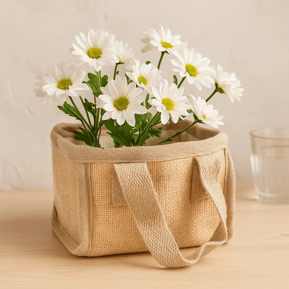 Пазарска кошница от естествен юта памук 16x10x12 см
