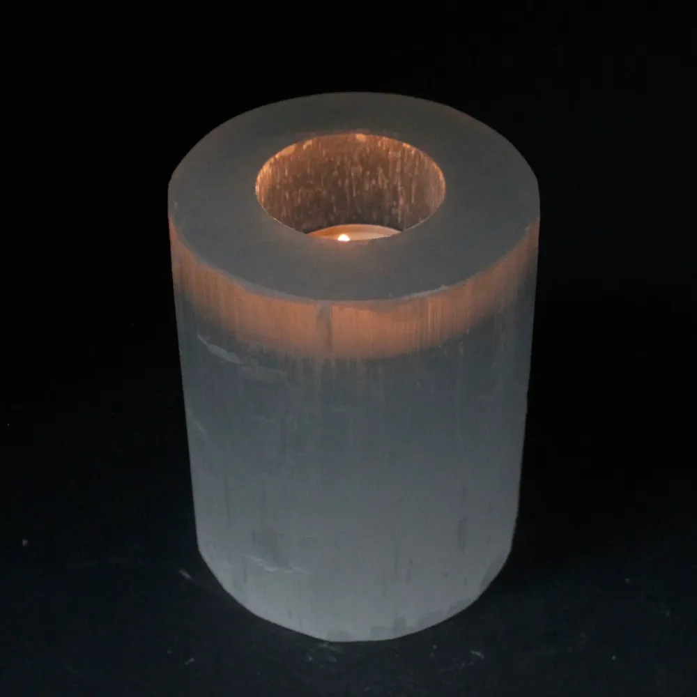 Селенит свещник, цилиндър 10 cm