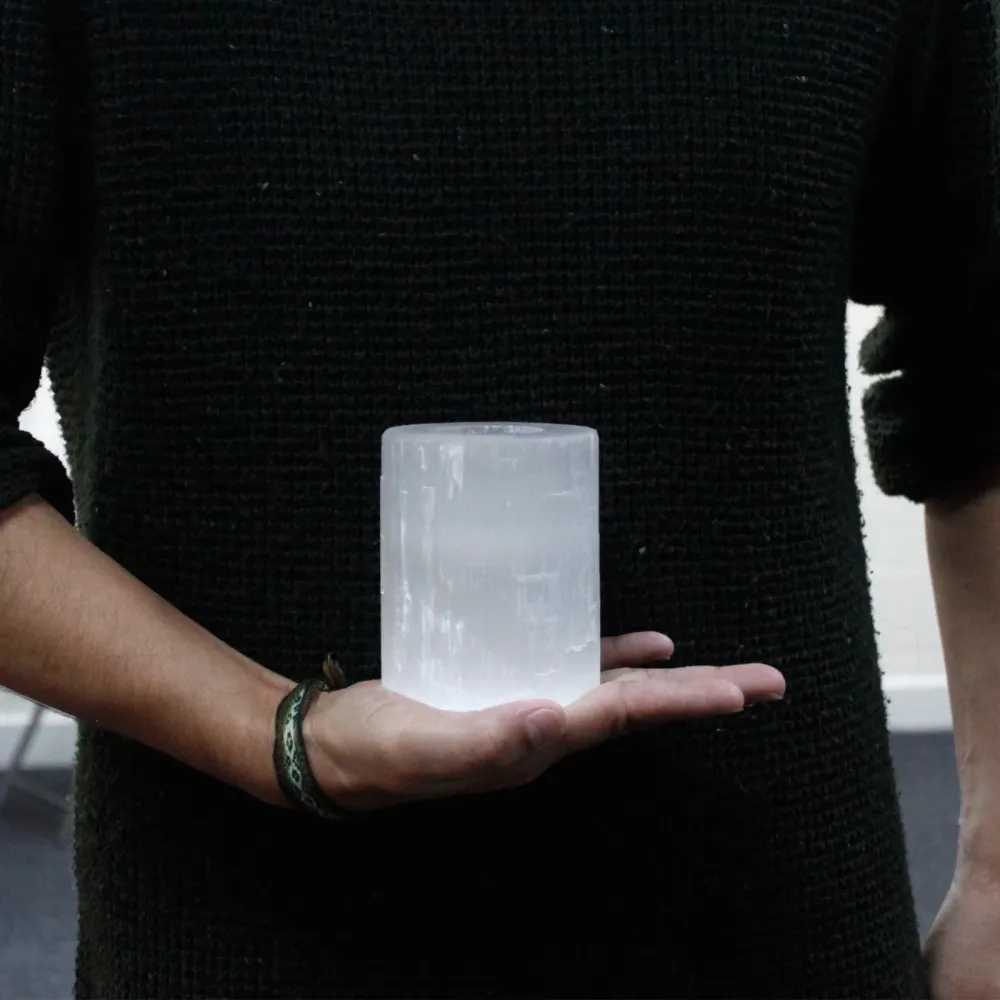Селенит свещник, цилиндър 10 cm