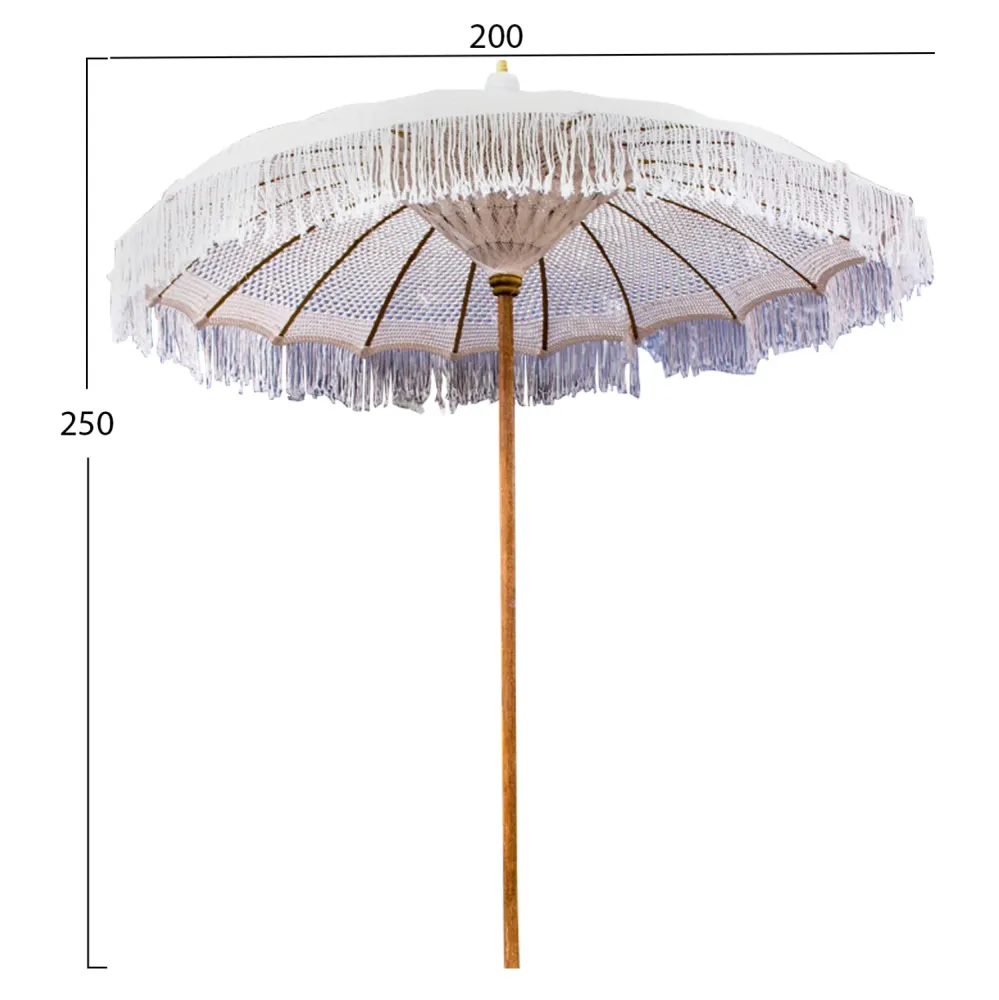 Чадър Лукс макраме цвят бял-тиково дърво Φ200X250см.