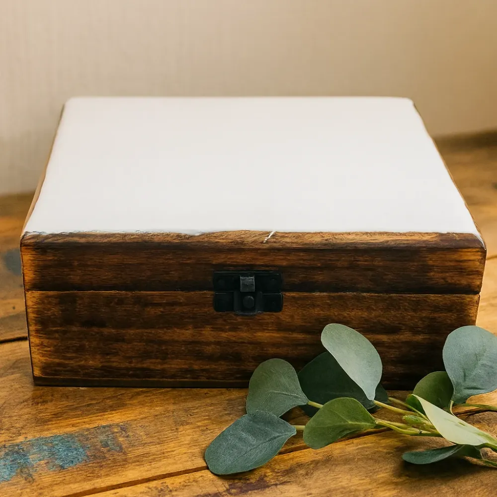 Керамична глазирана кутия за съхранение от мангово дърво бяла 20x15x7.5cm