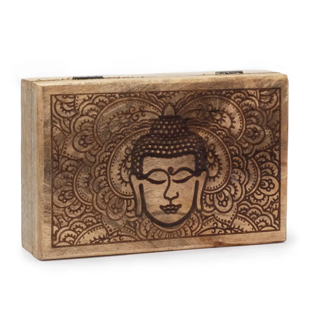 Голям правоъгълен кутия с лице на Буда, черно гравирана 21.5x14x6.3cm