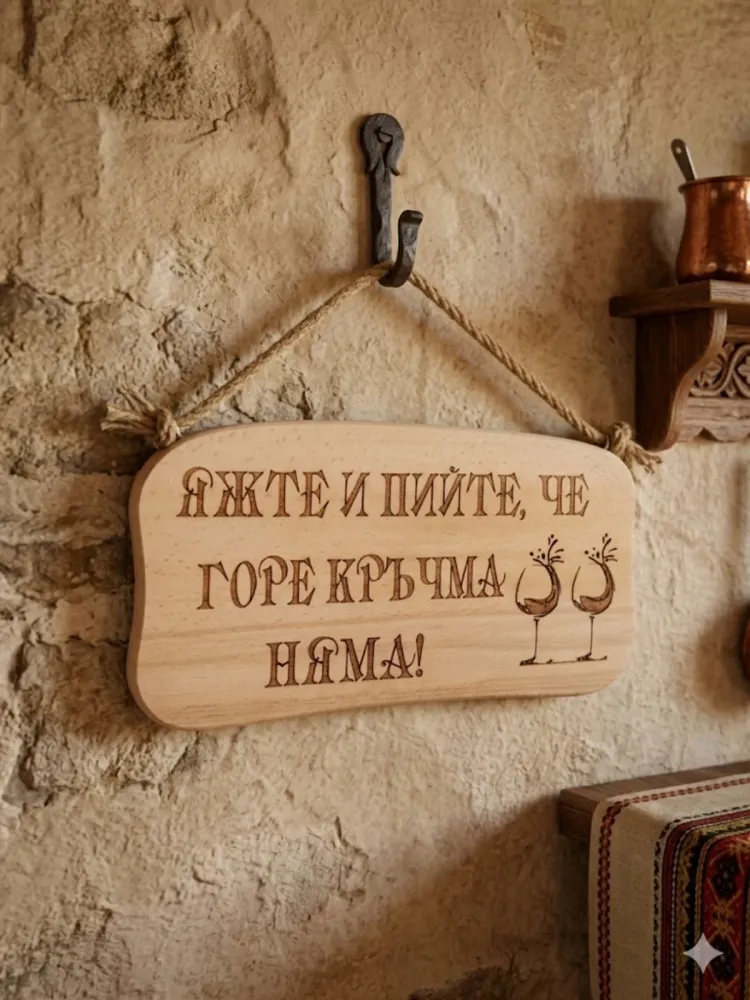 241044 Дървена табела. Яжте и пийте ,че ............