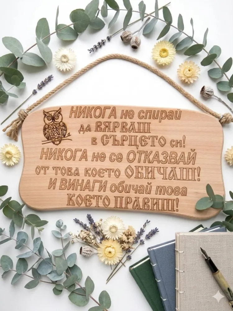 241044 Дървена табела. Никога не спирай да вярваш в сърцето си. Никога не.........