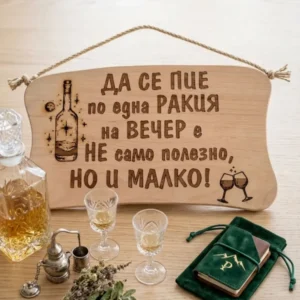 241046 Дървена табела.Да се пие по една ракияна вечер е.........