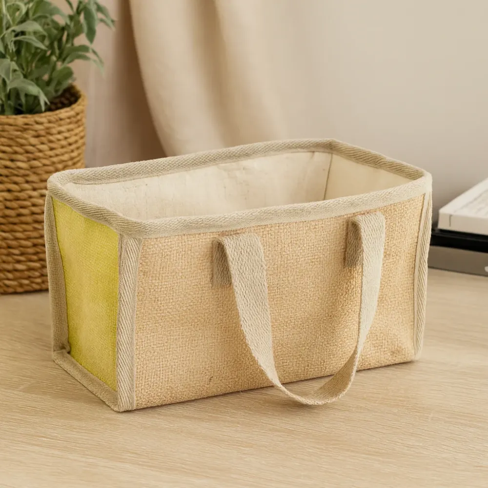 Пазарска кошница от юта и памук – маслинена 33x18x20см
