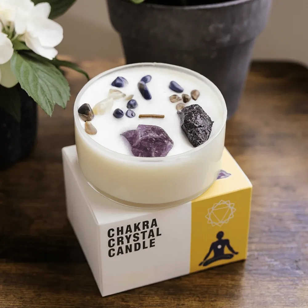 Кристална свещ за слънчев сплит чакра аметист черен ахат