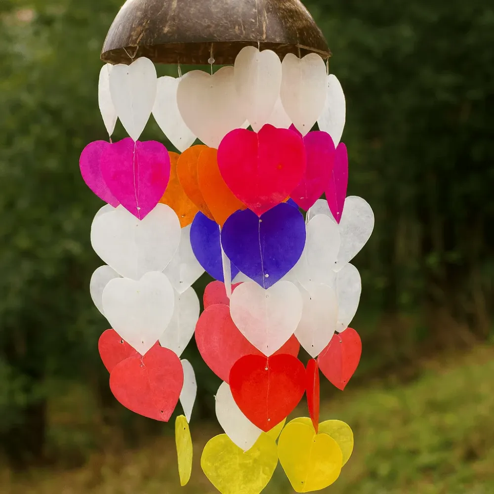 Вятърни камбанки Кокос и Капиз Сърца 40cm