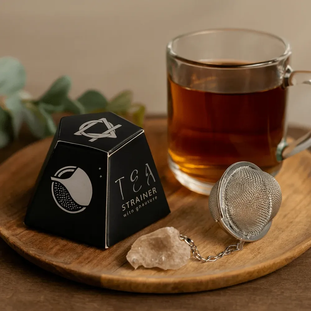 Цедка за чай от неръждаема стомана – суров камък димчест кварц