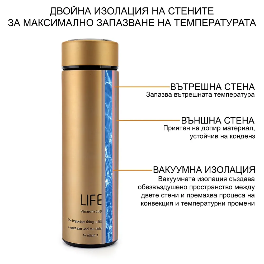 Термо Бутилка за Вода 450 мл - Златиста