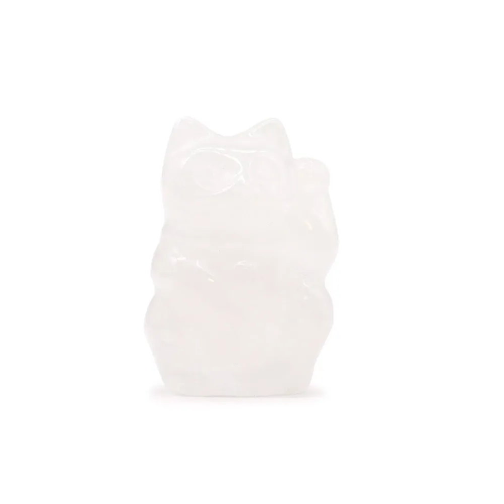 Фигурка на котка късметлийка от розов кварц 50x35x25mm