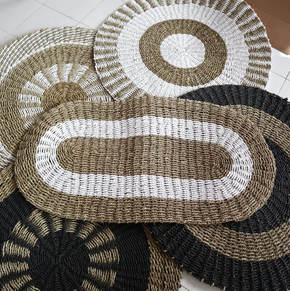 Овален килим от морска трева бял и кафяв 60x120 cm