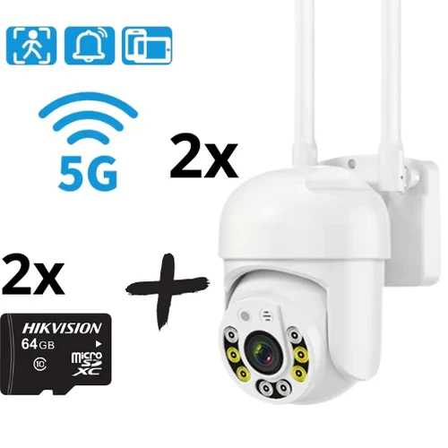 2бр. Куполна безжична камера с 5G и 8LED 5mpx + 2бр. SD карта памет 64ГБ