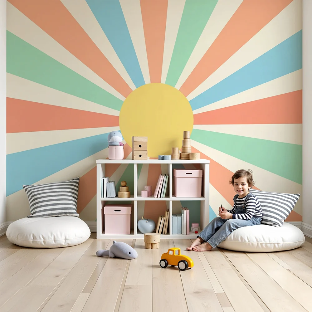 Тапети за детска стая | Цветни слънчеви лъчи в нежни нюанси