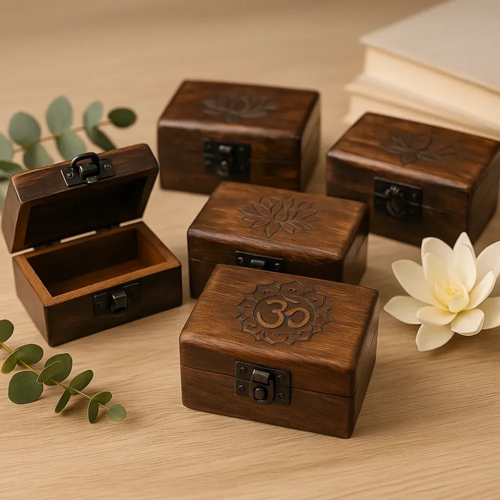 Дървена кутия за хапчета, ръчно изработена, гравирана 9x5x4 cm