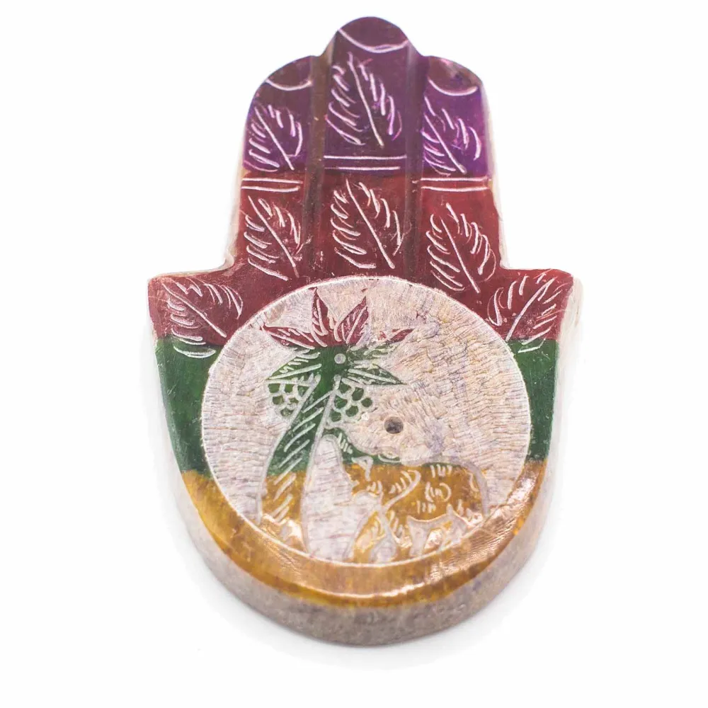 Поставка за тамян от сапунен камък Хамса слон и палма 9x6cm